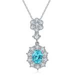 S925 Silver 6.3g Lab-Created Gemstone Necklace, 9x7mm Pendant, 5 Colors, 40&5cm