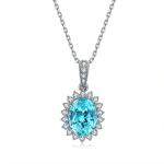 S925 Silver 2.4g Lab-Created Gemstone Necklace, 8x10mm Ruby&Sapphire&Paraiba Pendant, 40&5cm