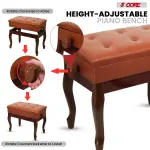 5 Core Piano Bench 3" Padded Cushioned Stool Wooden Heavy Duty Adjustable Musician Chair W Storage - PNB WD HD CML BR