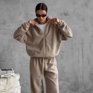 Autumn And Winter New Sports Casual Polar Fleece Cardigan Sweater Suit