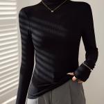 High-elasticity Cotton Mock-neck Base Layer Women's Long-sleeve T-shirt